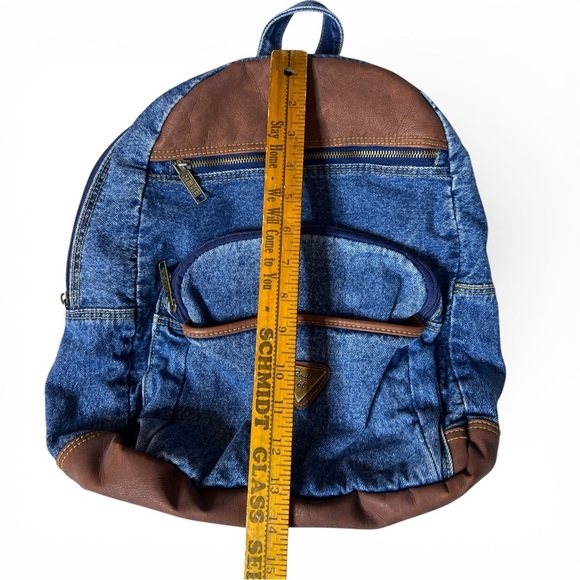 Vintage Route 66 Denim Backpack Faux Leather Trim Y2K 90s School Bag Americana main image 4